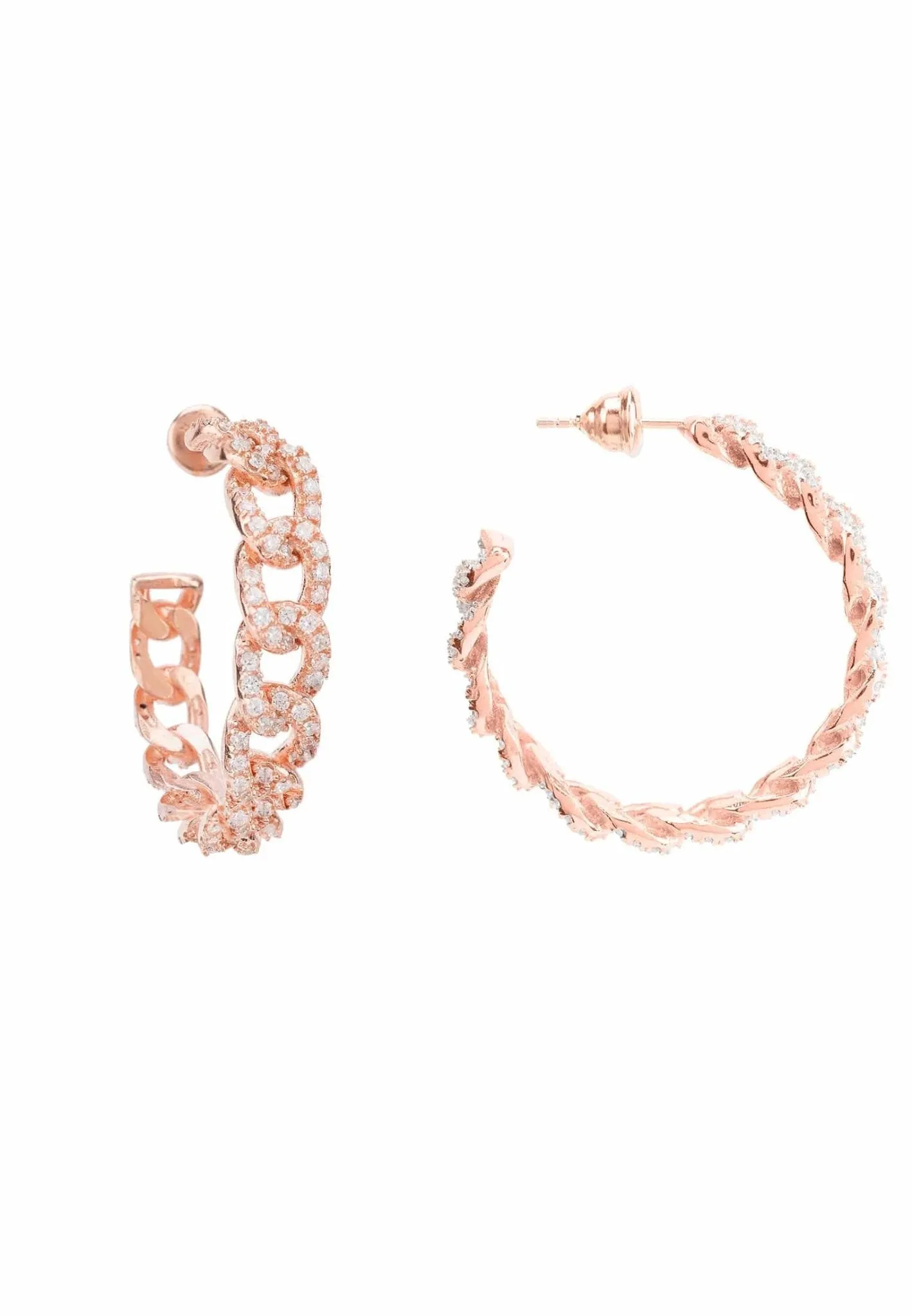 Curb Chain Sparkling Hoop Earrings Rosegold