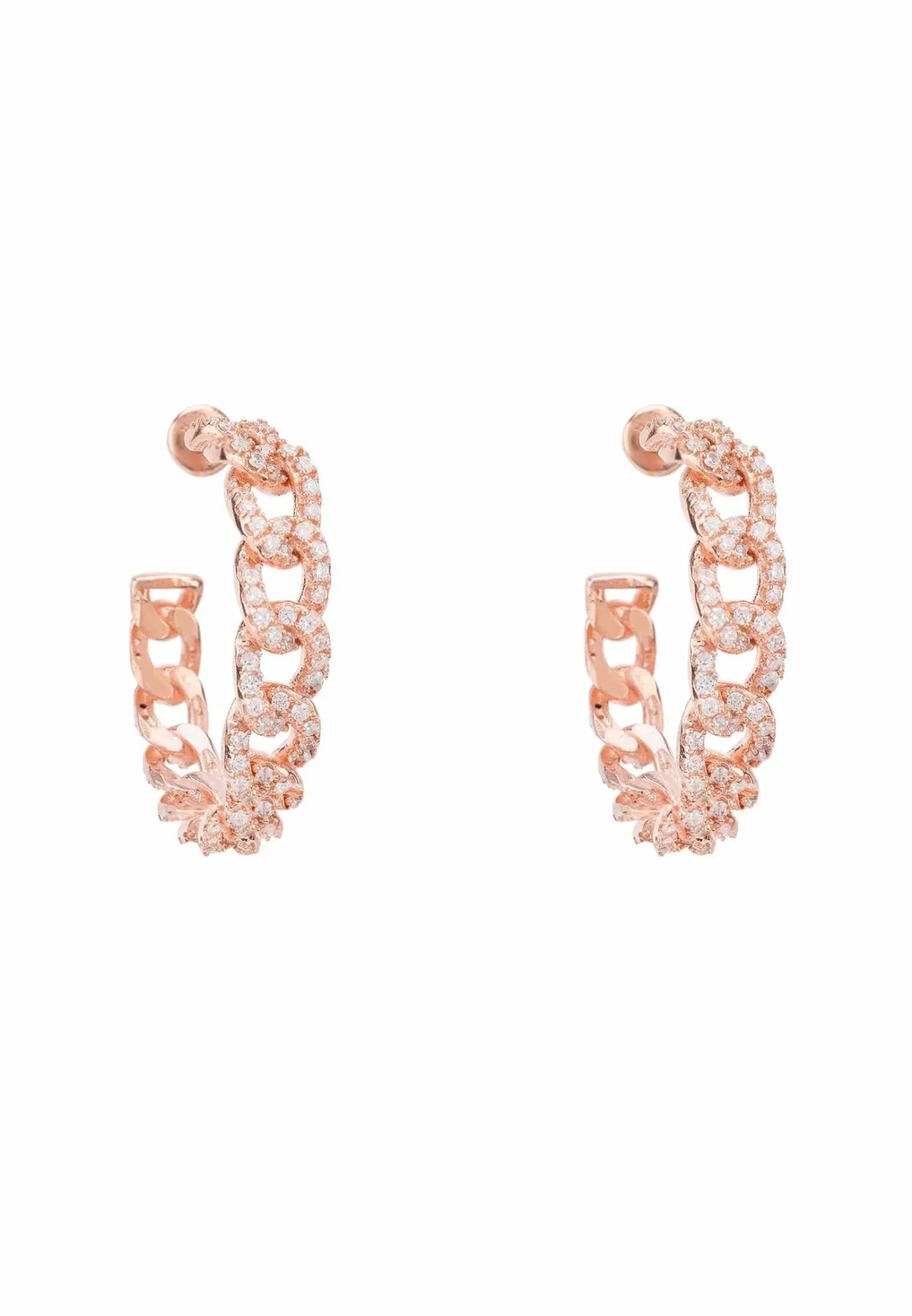 Curb Chain Sparkling Hoop Earrings Rosegold