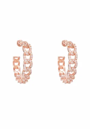 Curb Chain Sparkling Hoop Earrings Rosegold