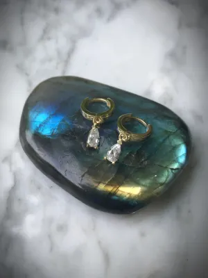 CZ Teardrop Huggie Hoops