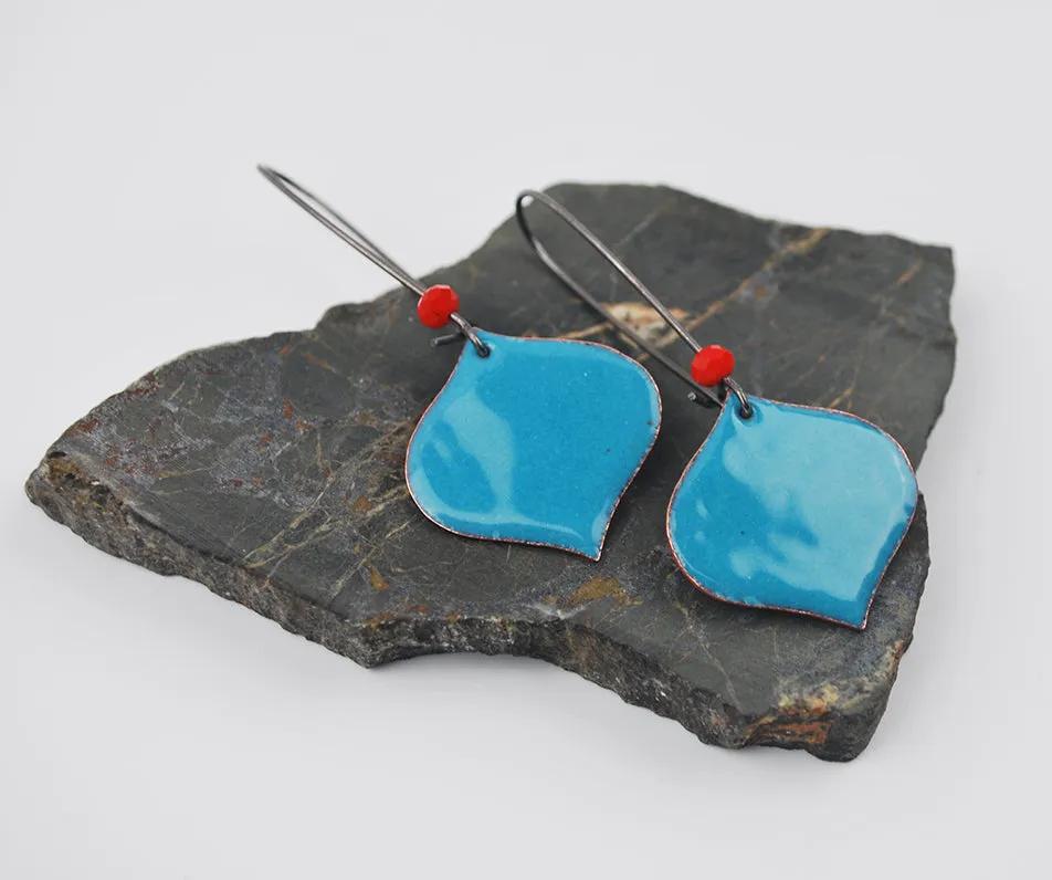 Denim Blue Enameled Onion Earring on Oxidized Silver Hook