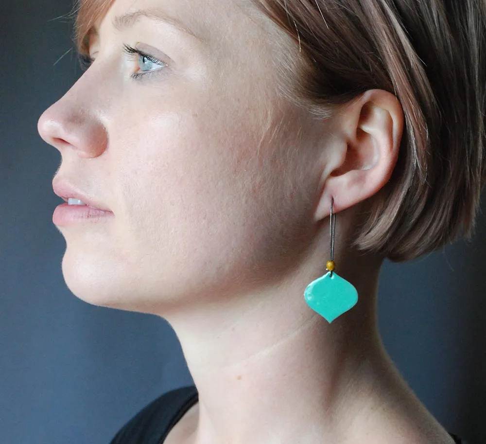 Denim Blue Enameled Onion Earring on Oxidized Silver Hook