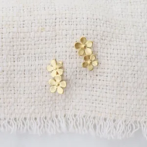 Double Forget-Me-Not Stud Earrings - Brushed Gold Vermeil