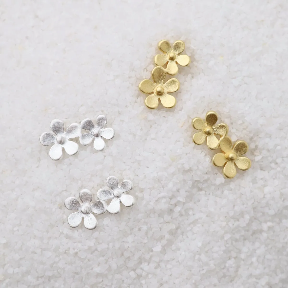 Double Forget-Me-Not Stud Earrings - Brushed Gold Vermeil