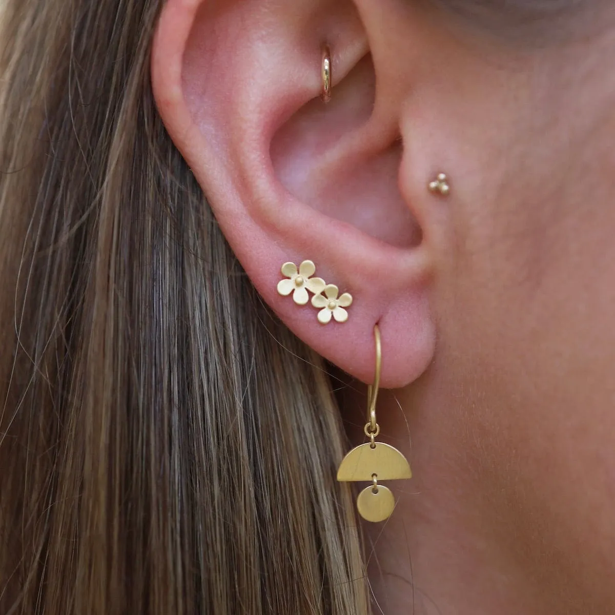 Double Forget-Me-Not Stud Earrings - Brushed Gold Vermeil