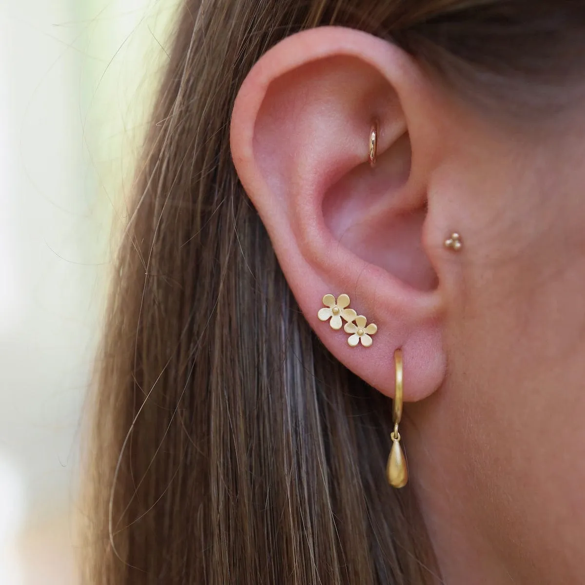 Double Forget-Me-Not Stud Earrings - Brushed Gold Vermeil
