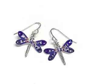 Dragonfly Earrings - Hand Painted - Purple - Nature Jewelry