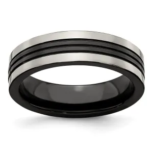 Edward Mirell Grey Titanium/Black Ti Center Grooved 6mm Flat Band