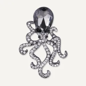 Elizabeth Crystal Octopus Pin Brooch In Gunmetal-Tone
