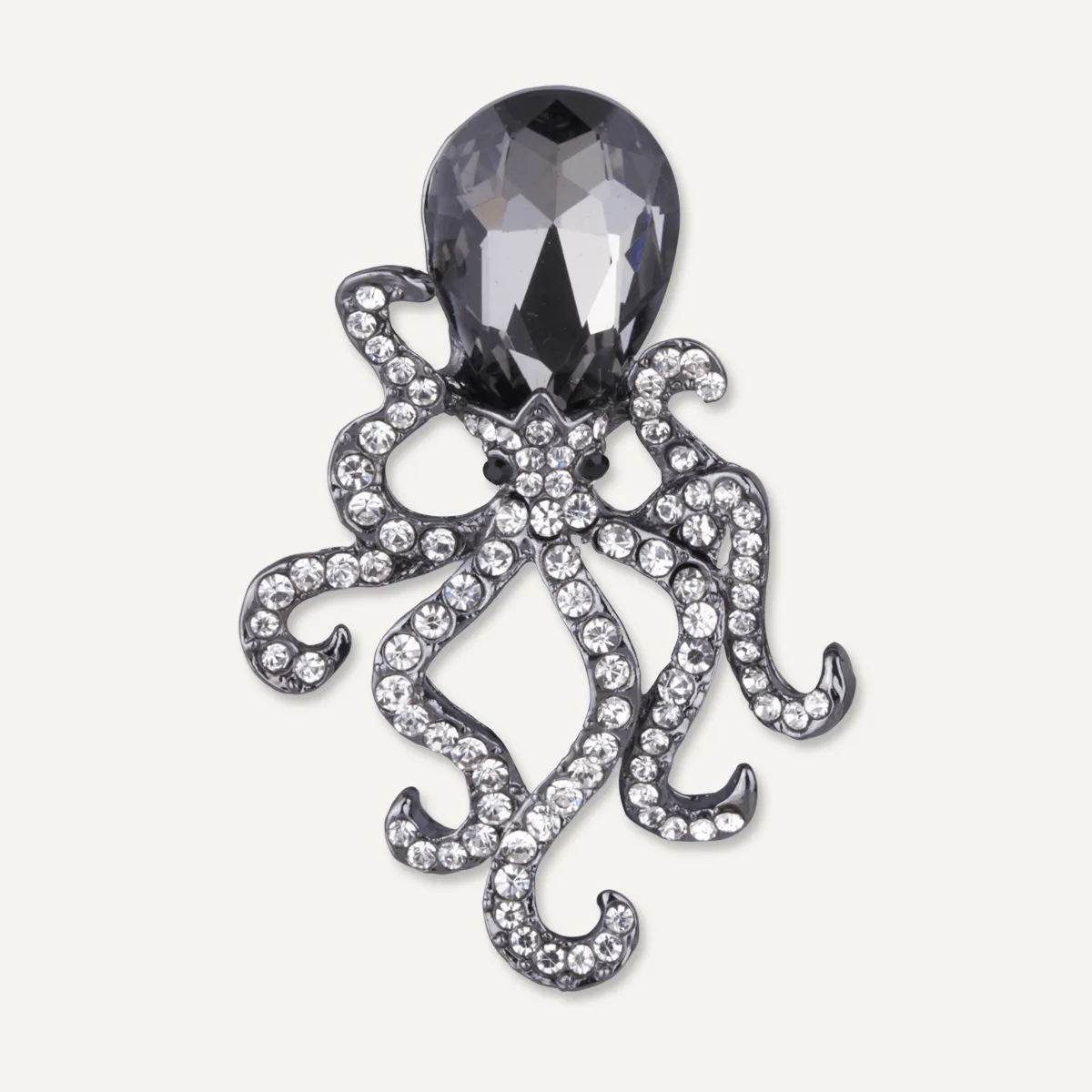 Elizabeth Crystal Octopus Pin Brooch In Gunmetal-Tone