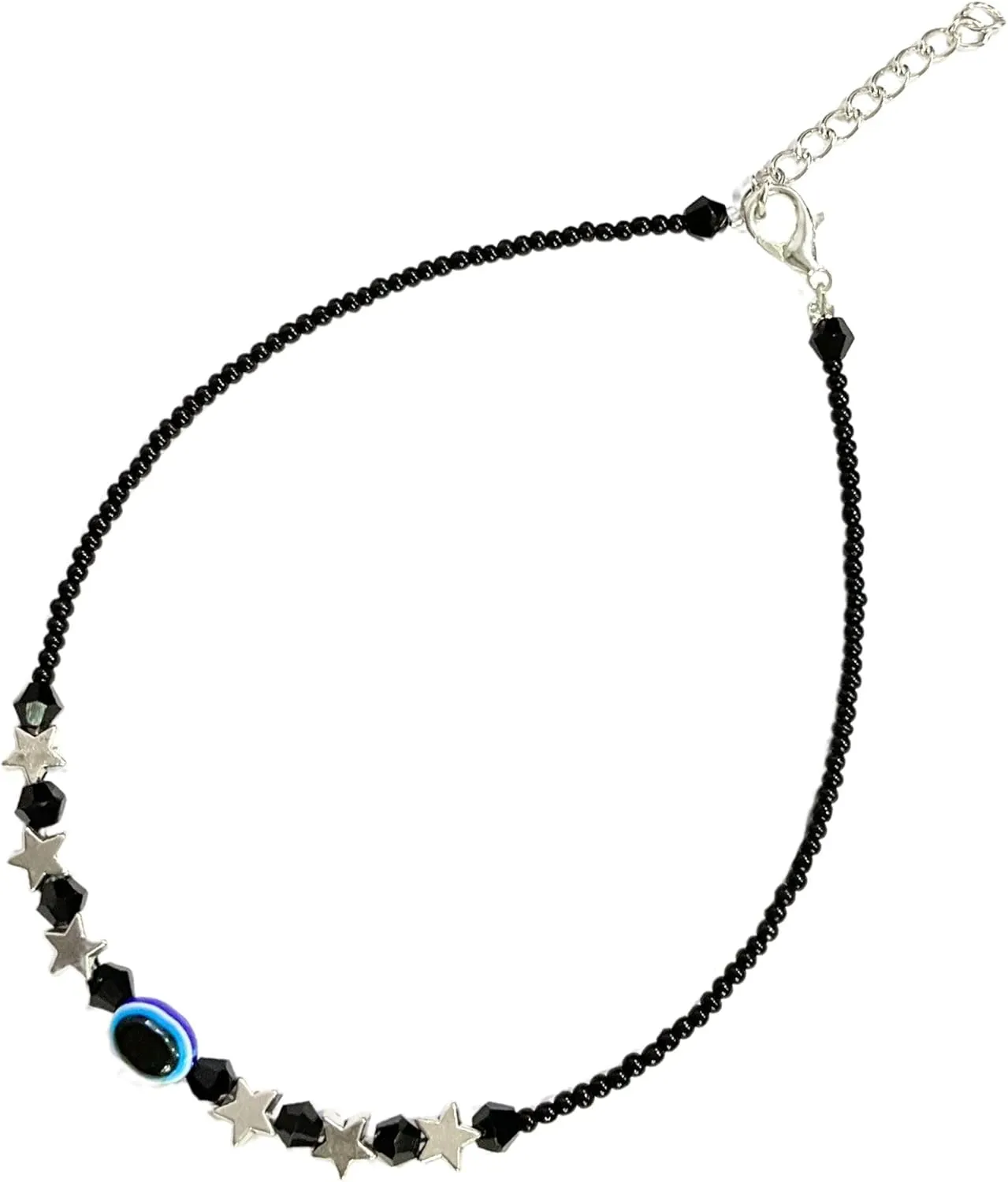 Evil Eye Anklet Bracelet Handmade Black Beads Crystal Adjustable Foot Jewelry Waterproof Chain Anklets Jewelry Gifts for Her Women Mom Wife Girlfriend Summer Beach