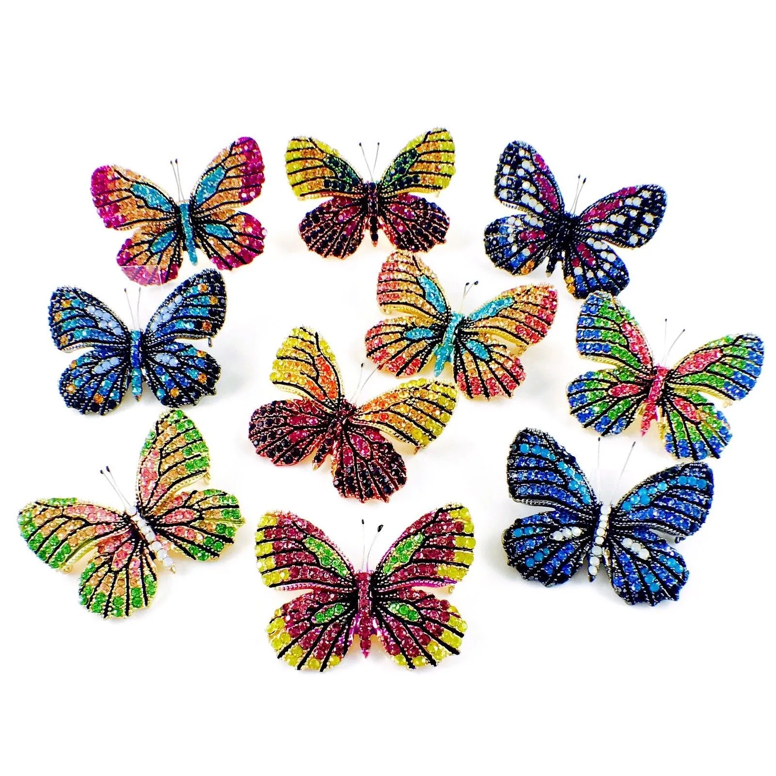 Fairy Butterfly Brooch Swarovski Crystal gold base multi colors Fuchsia Magenta Brown Blue