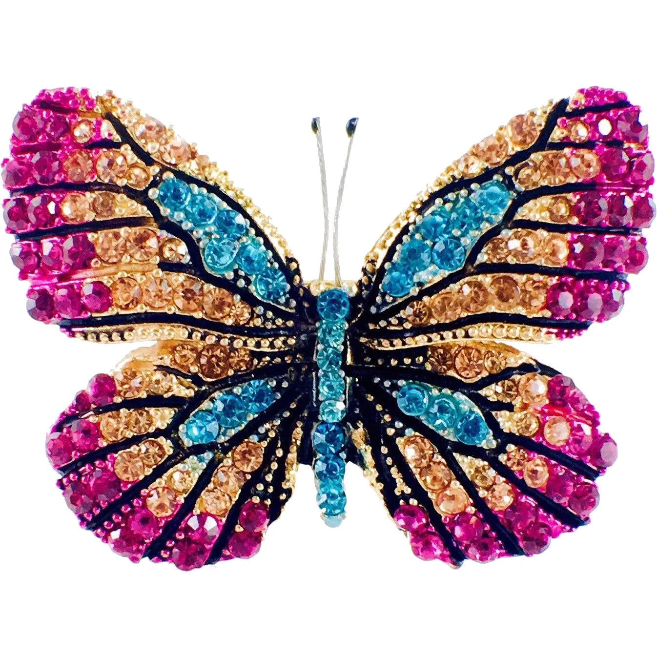 Fairy Butterfly Brooch Swarovski Crystal gold base multi colors Fuchsia Magenta Brown Blue
