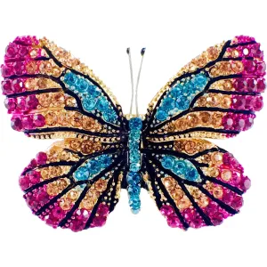 Fairy Butterfly Brooch Swarovski Crystal gold base multi colors Fuchsia Magenta Brown Blue
