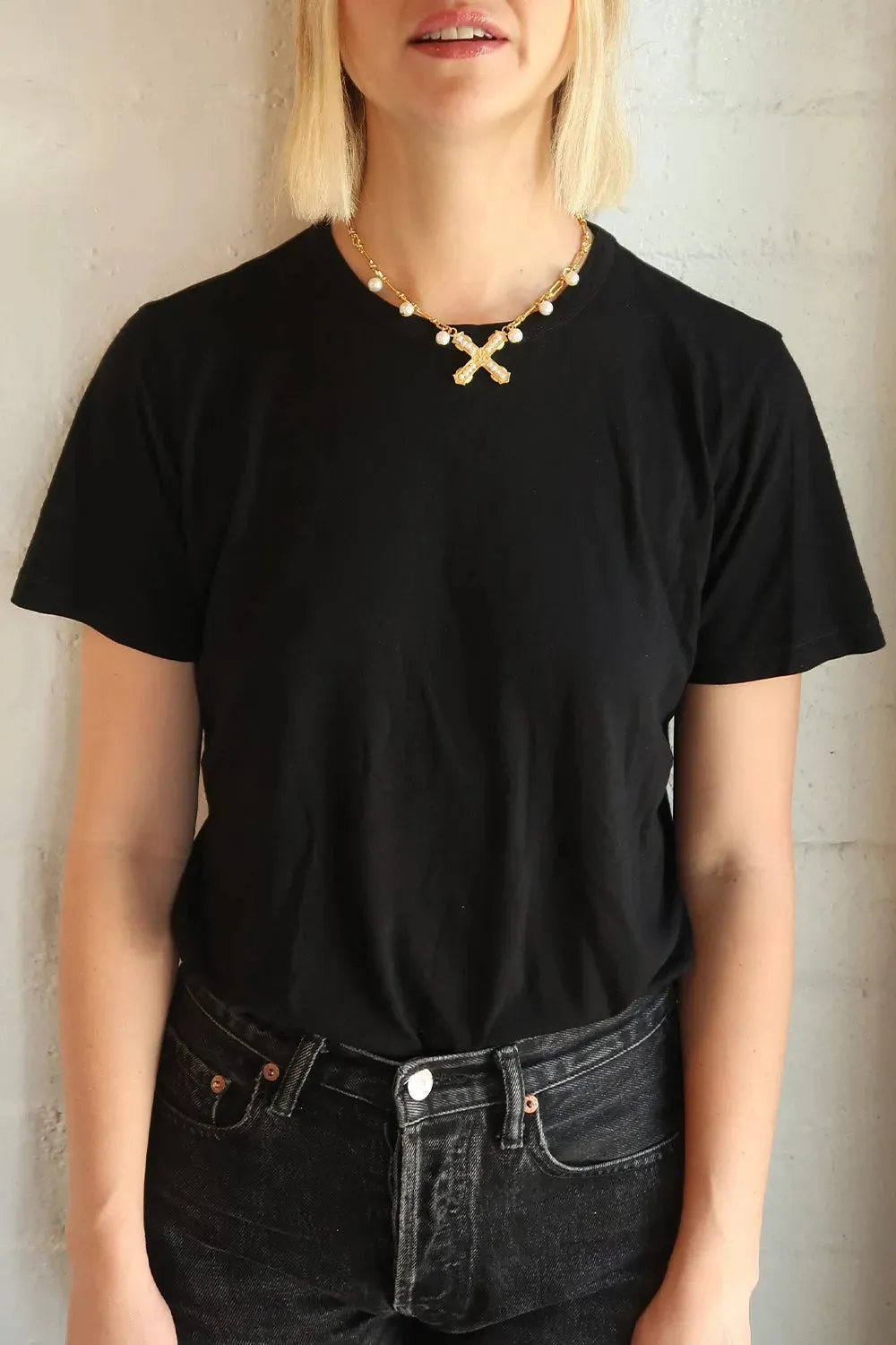 French Kande Necklace | Toulouse chain With White Pearl French Kiss Pendant and Freshwater Pearl Dangles DS2232-Z