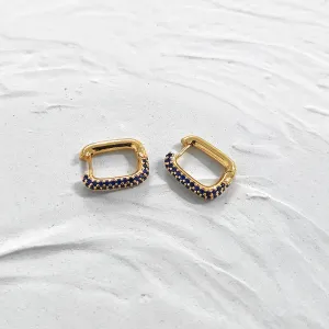 Geometric Gold Square Hoop Earrings with Blue Crystal Detailing-jlt11557
