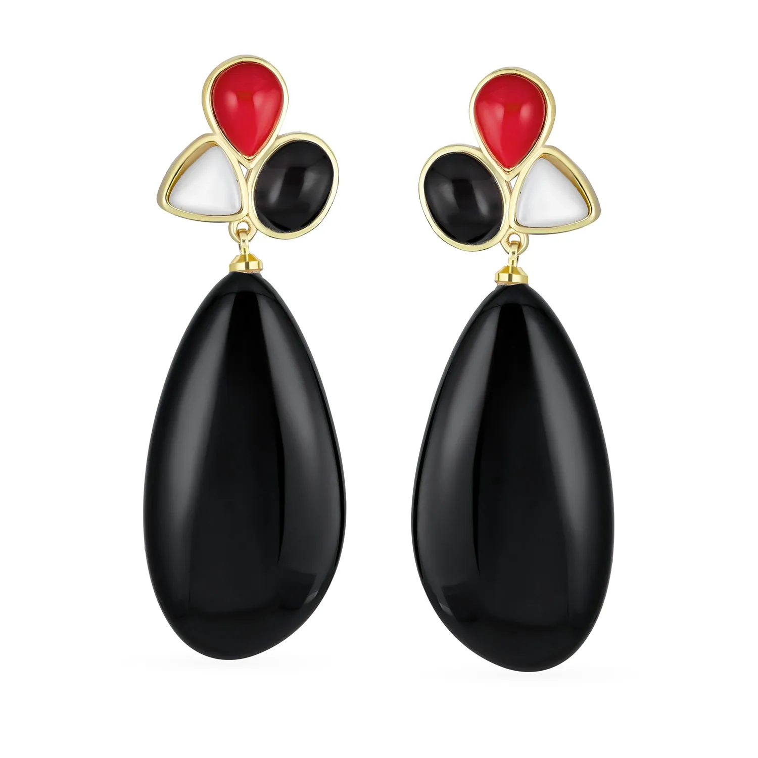 Geometric Rhombus Teardrop Gemstone CZ Dangling Earrings Gold Plated