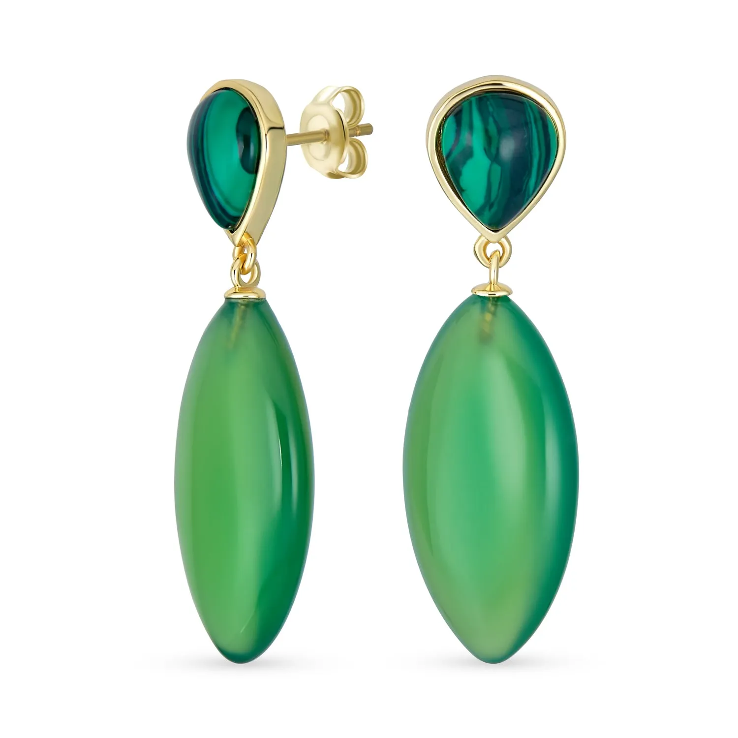 Geometric Rhombus Teardrop Gemstone CZ Dangling Earrings Gold Plated