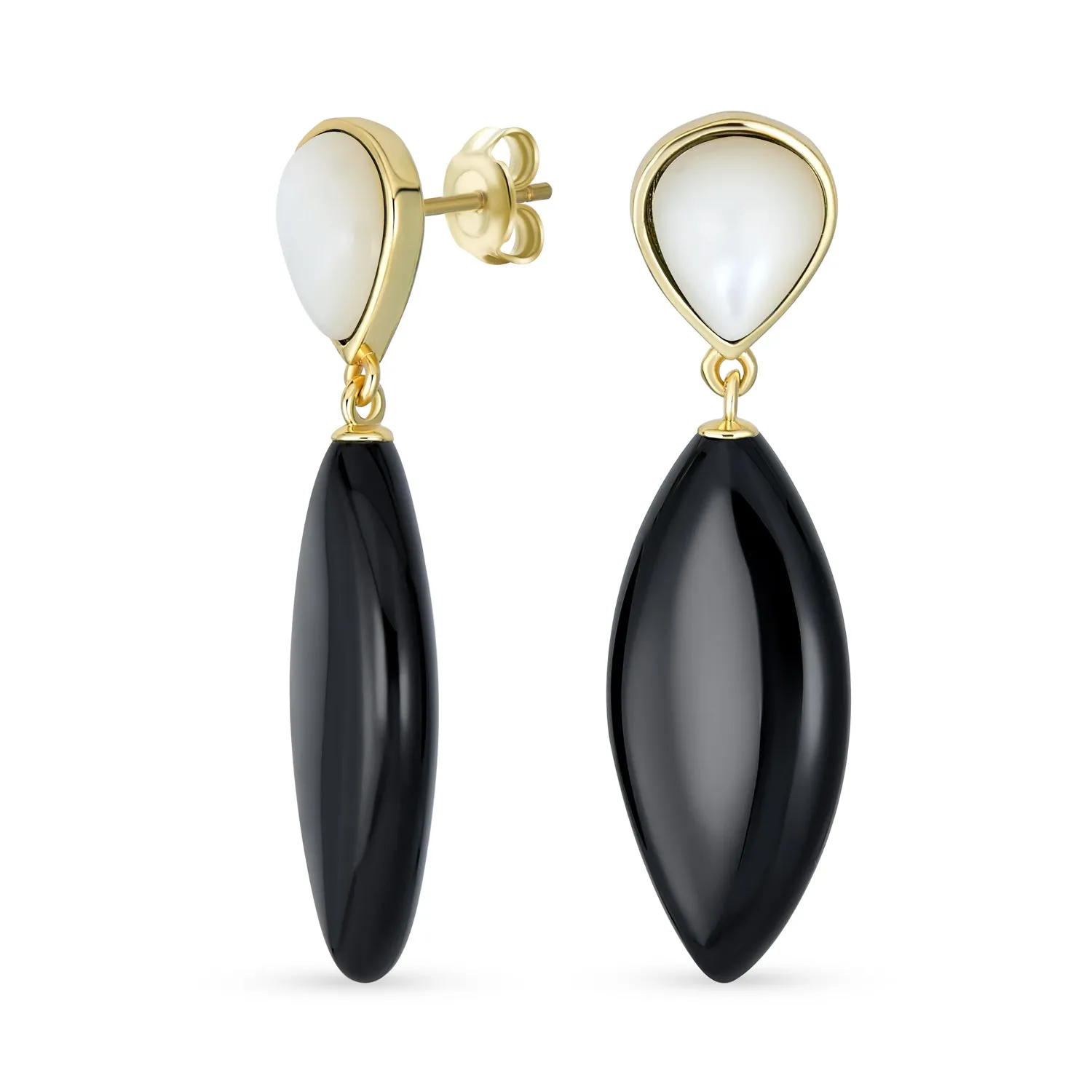 Geometric Rhombus Teardrop Gemstone CZ Dangling Earrings Gold Plated