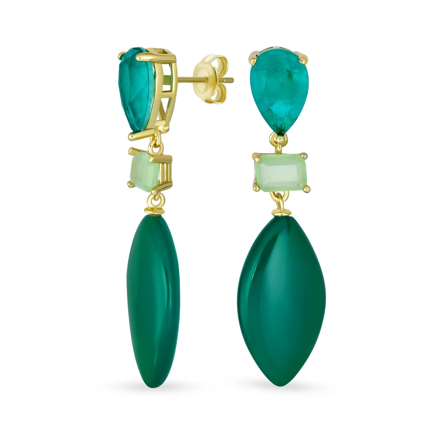 Geometric Rhombus Teardrop Gemstone CZ Dangling Earrings Gold Plated