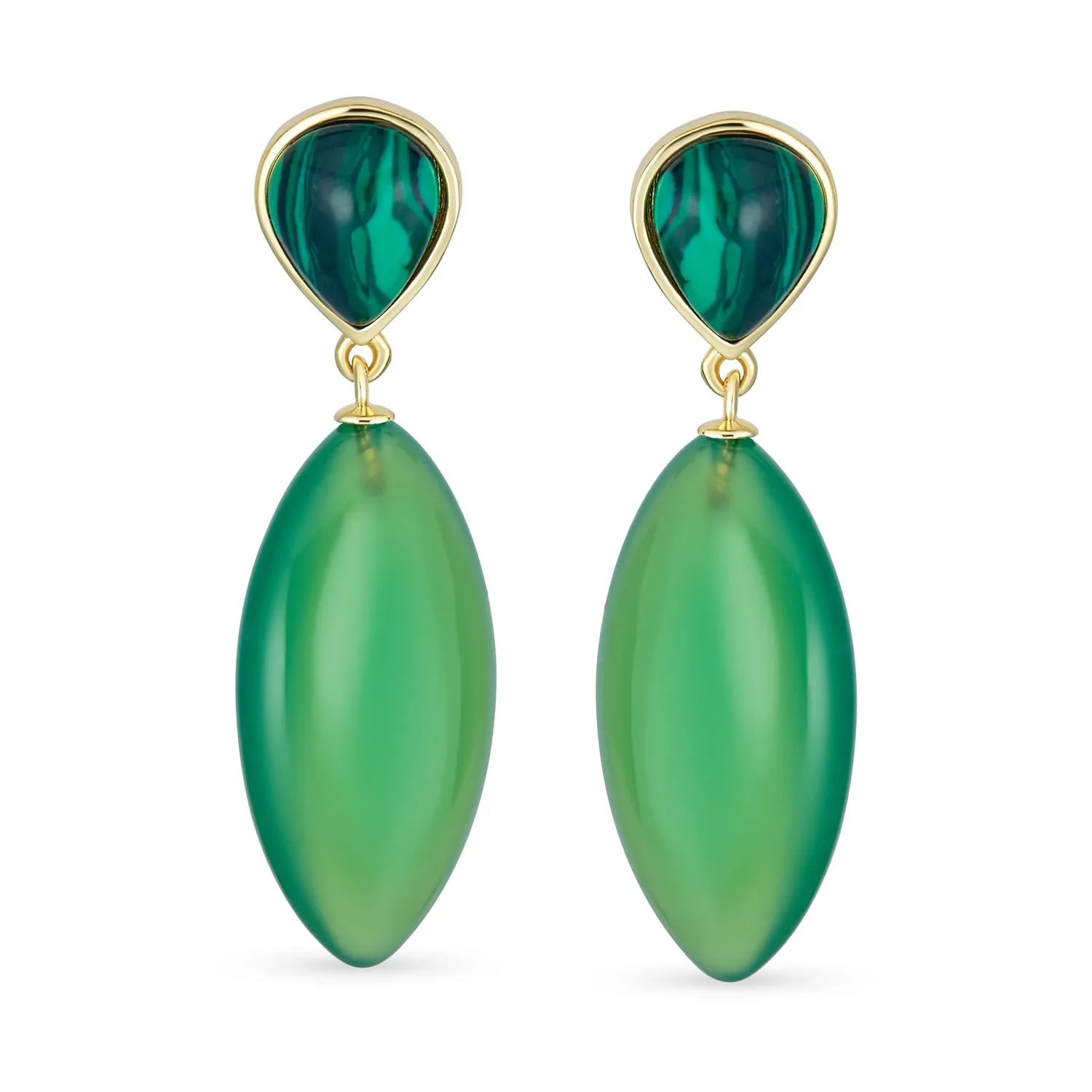 Geometric Rhombus Teardrop Gemstone CZ Dangling Earrings Gold Plated