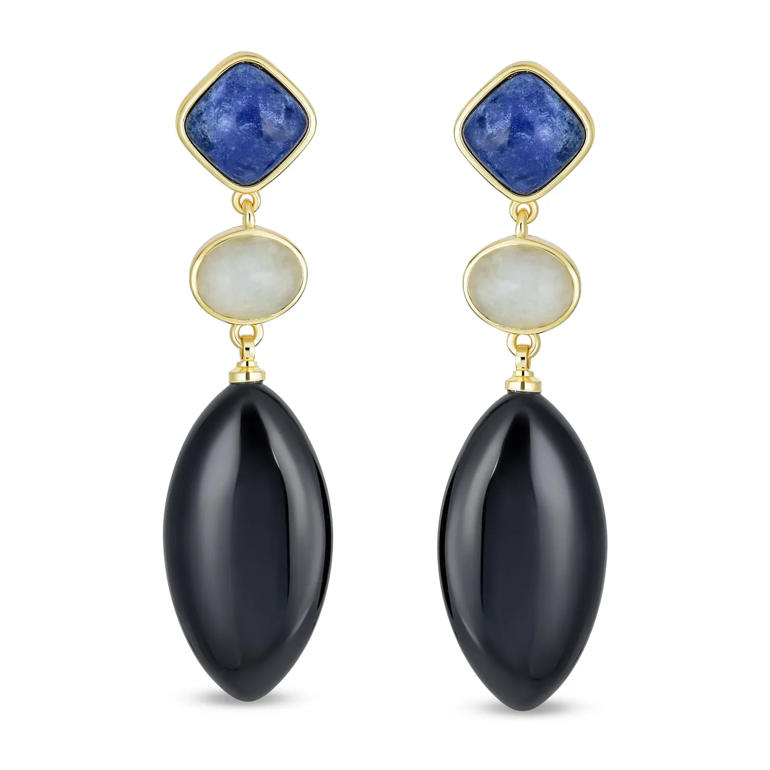 Geometric Rhombus Teardrop Gemstone CZ Dangling Earrings Gold Plated