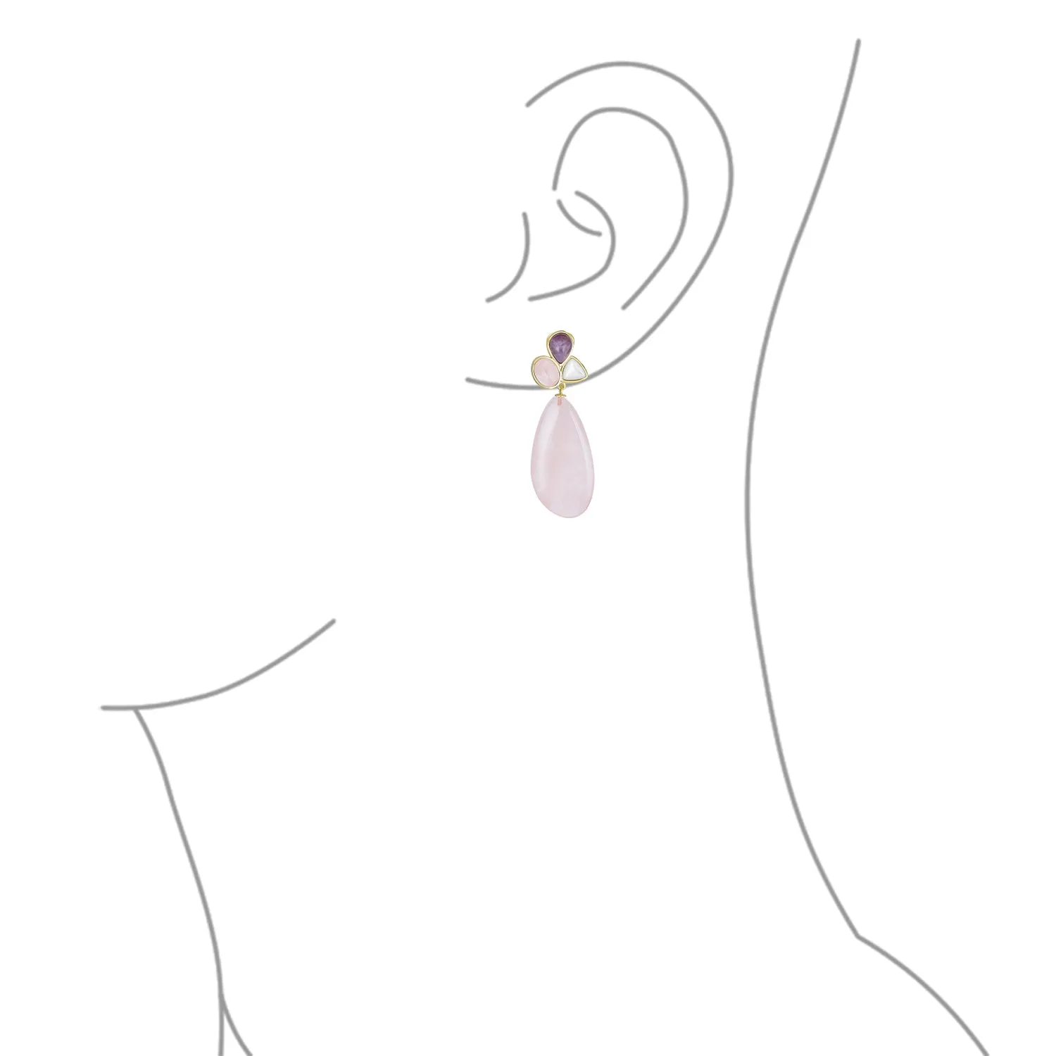 Geometric Rhombus Teardrop Gemstone CZ Dangling Earrings Gold Plated