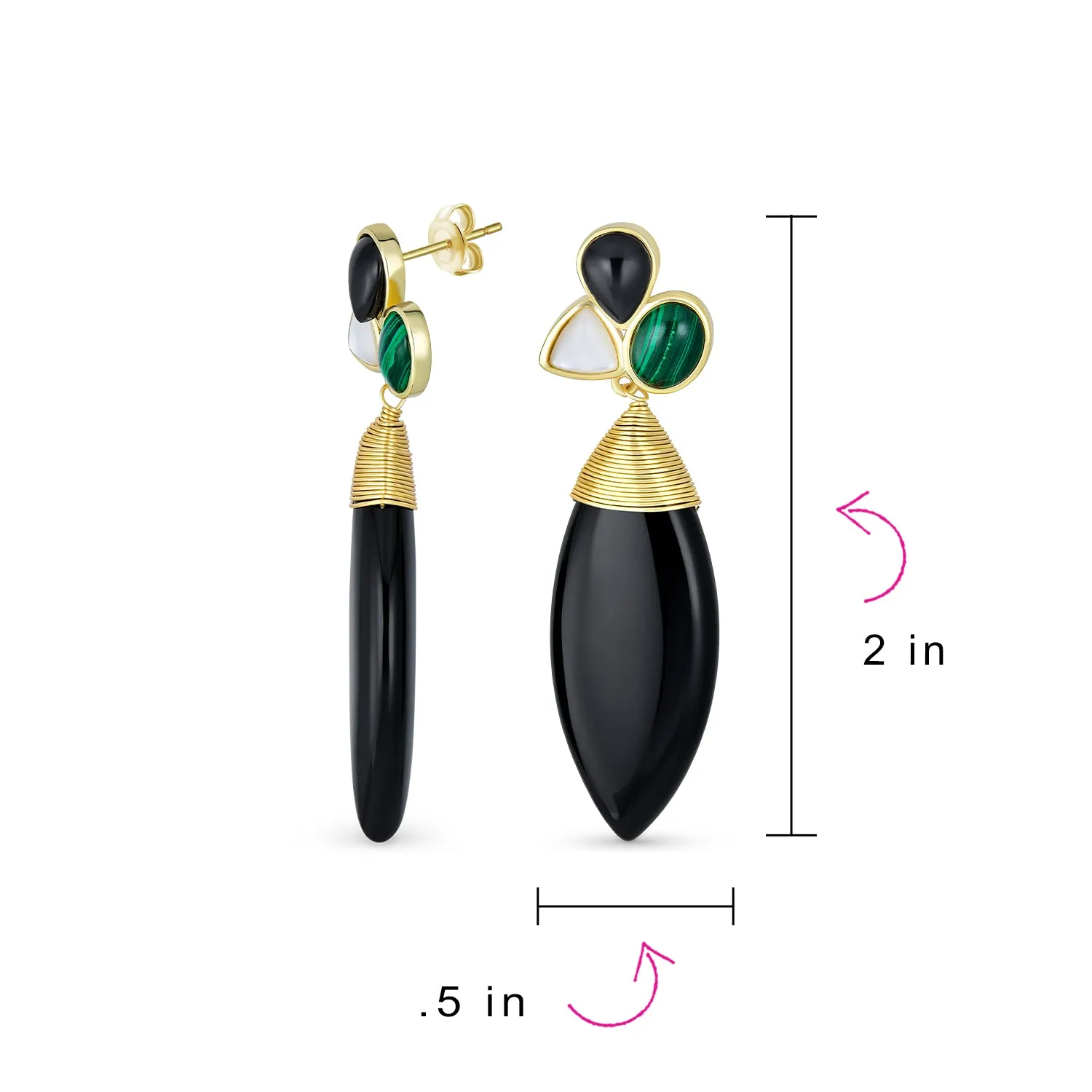 Geometric Rhombus Teardrop Gemstone CZ Dangling Earrings Gold Plated