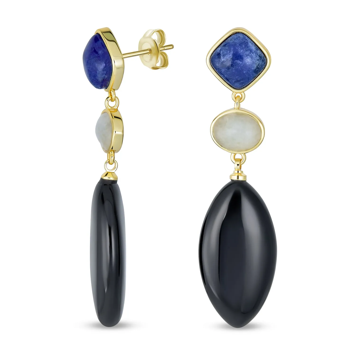 Geometric Rhombus Teardrop Gemstone CZ Dangling Earrings Gold Plated