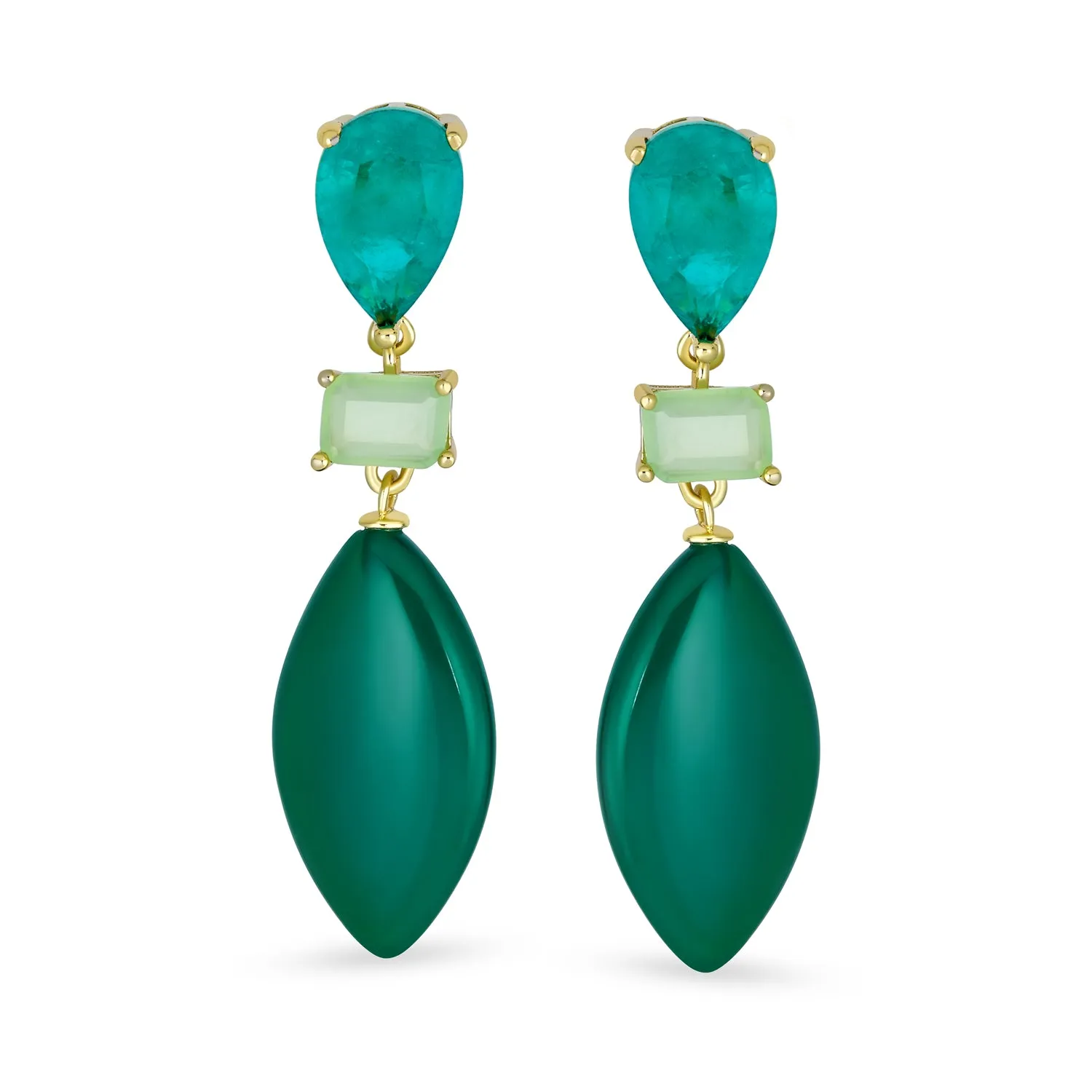 Geometric Rhombus Teardrop Gemstone CZ Dangling Earrings Gold Plated