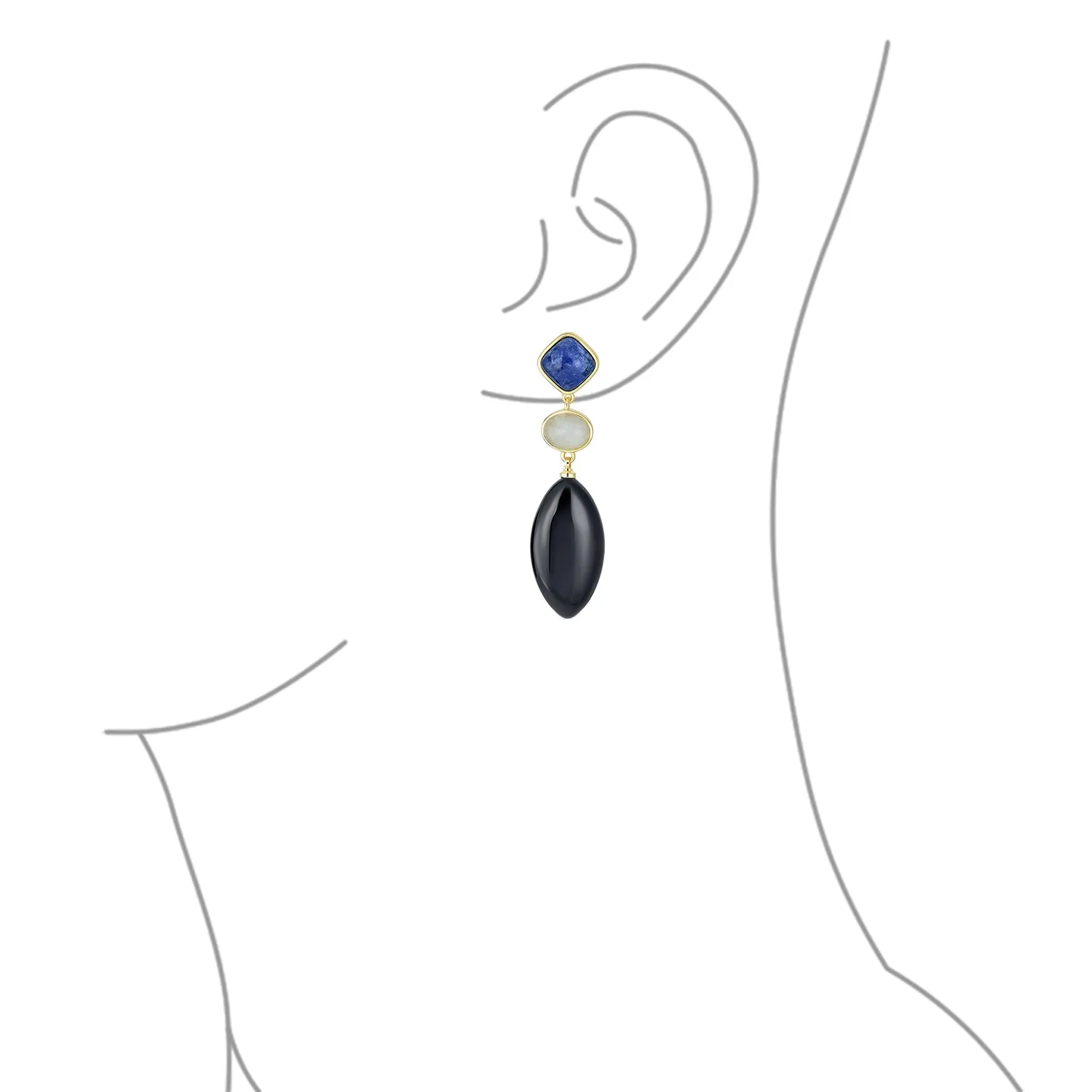 Geometric Rhombus Teardrop Gemstone CZ Dangling Earrings Gold Plated