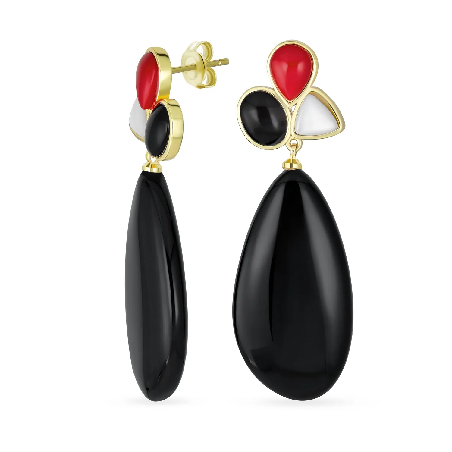 Geometric Rhombus Teardrop Gemstone CZ Dangling Earrings Gold Plated