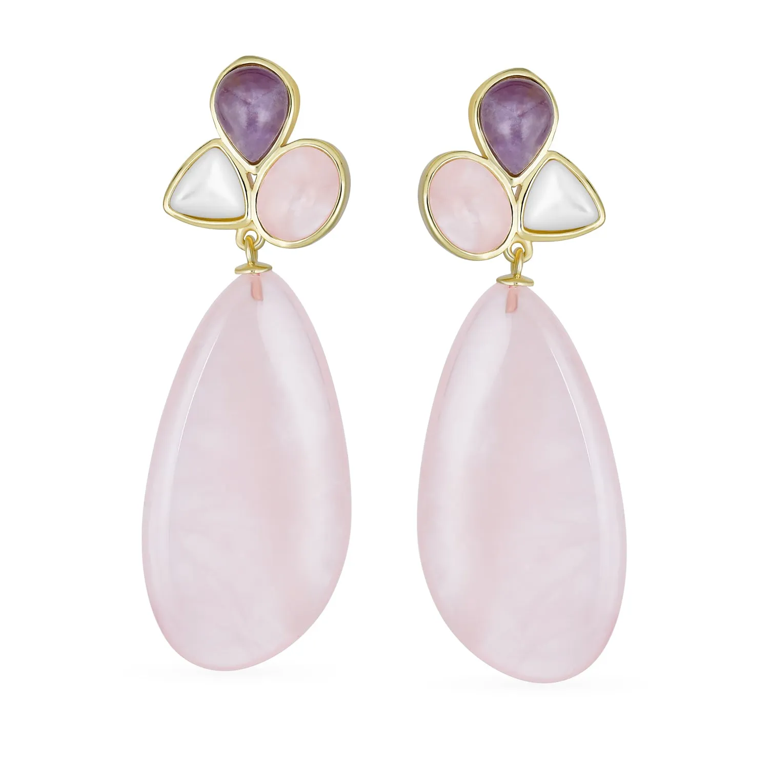 Geometric Rhombus Teardrop Gemstone CZ Dangling Earrings Gold Plated