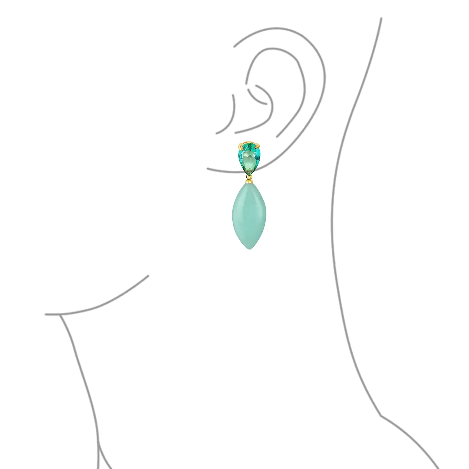 Geometric Rhombus Teardrop Gemstone CZ Dangling Earrings Gold Plated