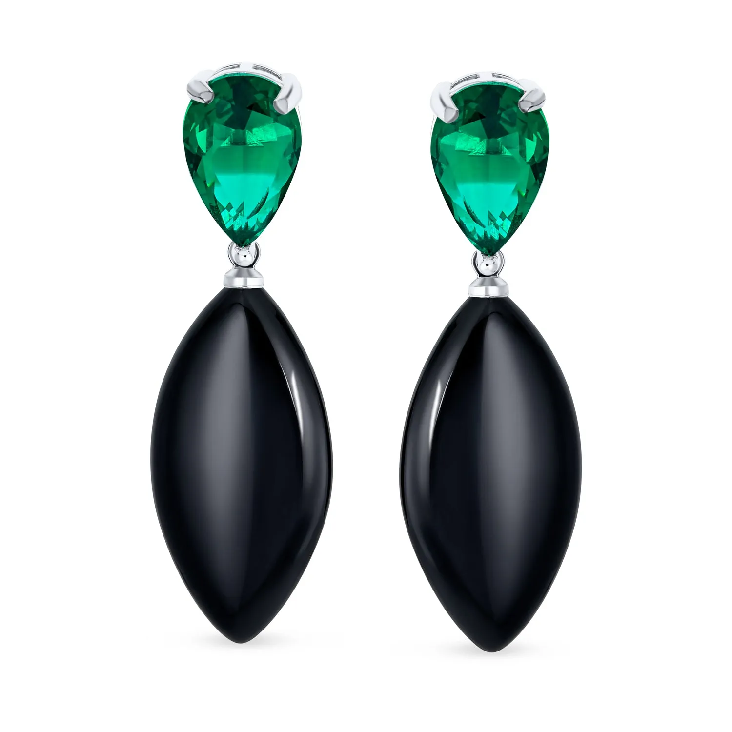 Geometric Rhombus Teardrop Gemstone CZ Dangling Earrings Gold Plated