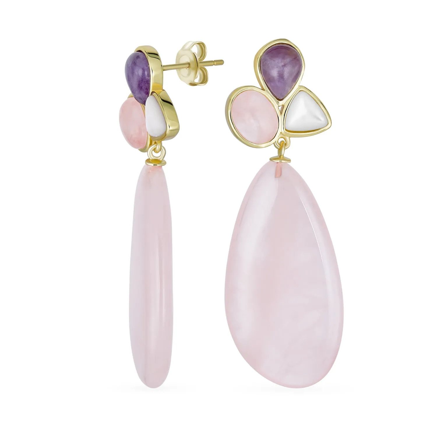 Geometric Rhombus Teardrop Gemstone CZ Dangling Earrings Gold Plated