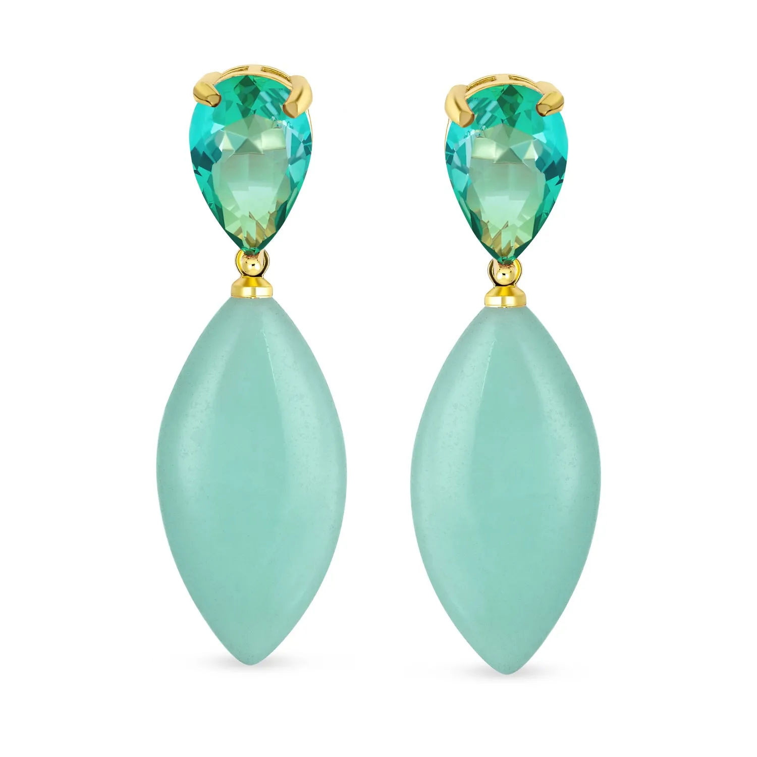 Geometric Rhombus Teardrop Gemstone CZ Dangling Earrings Gold Plated