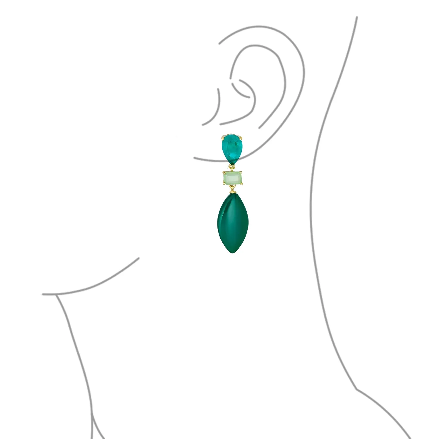 Geometric Rhombus Teardrop Gemstone CZ Dangling Earrings Gold Plated