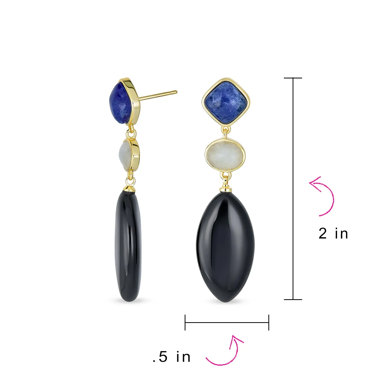Geometric Rhombus Teardrop Gemstone CZ Dangling Earrings Gold Plated