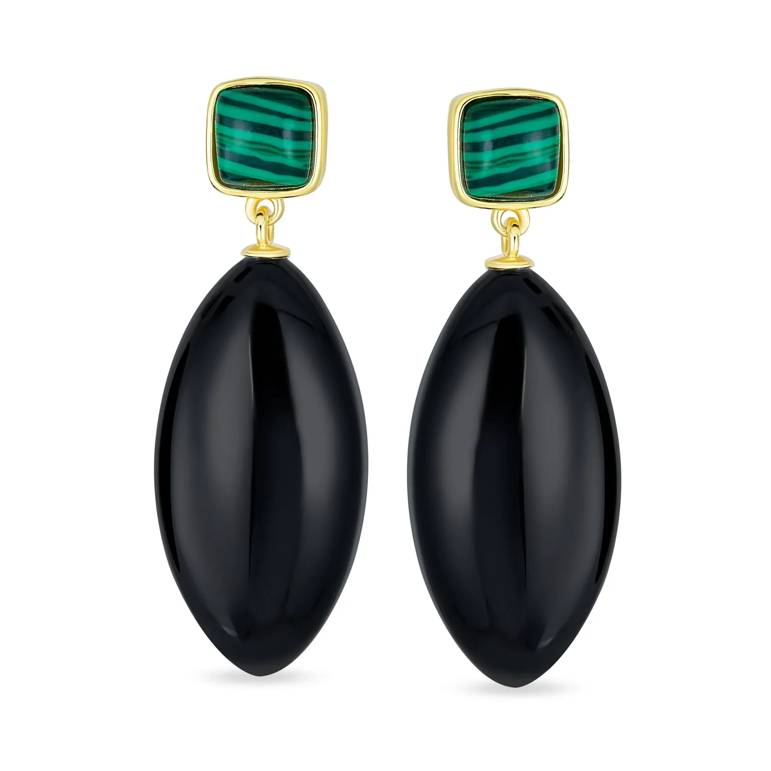 Geometric Rhombus Teardrop Gemstone CZ Dangling Earrings Gold Plated