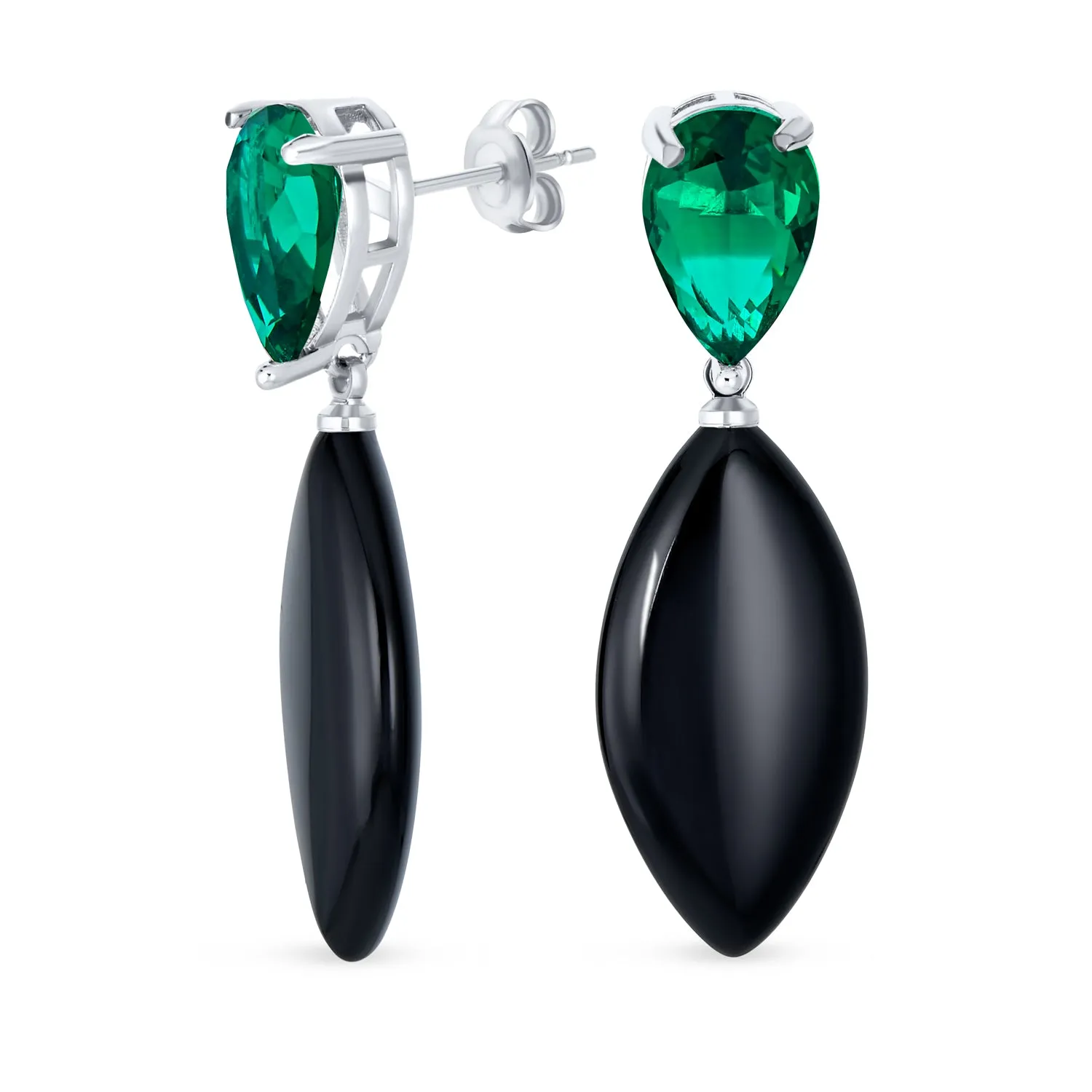 Geometric Rhombus Teardrop Gemstone CZ Dangling Earrings Gold Plated