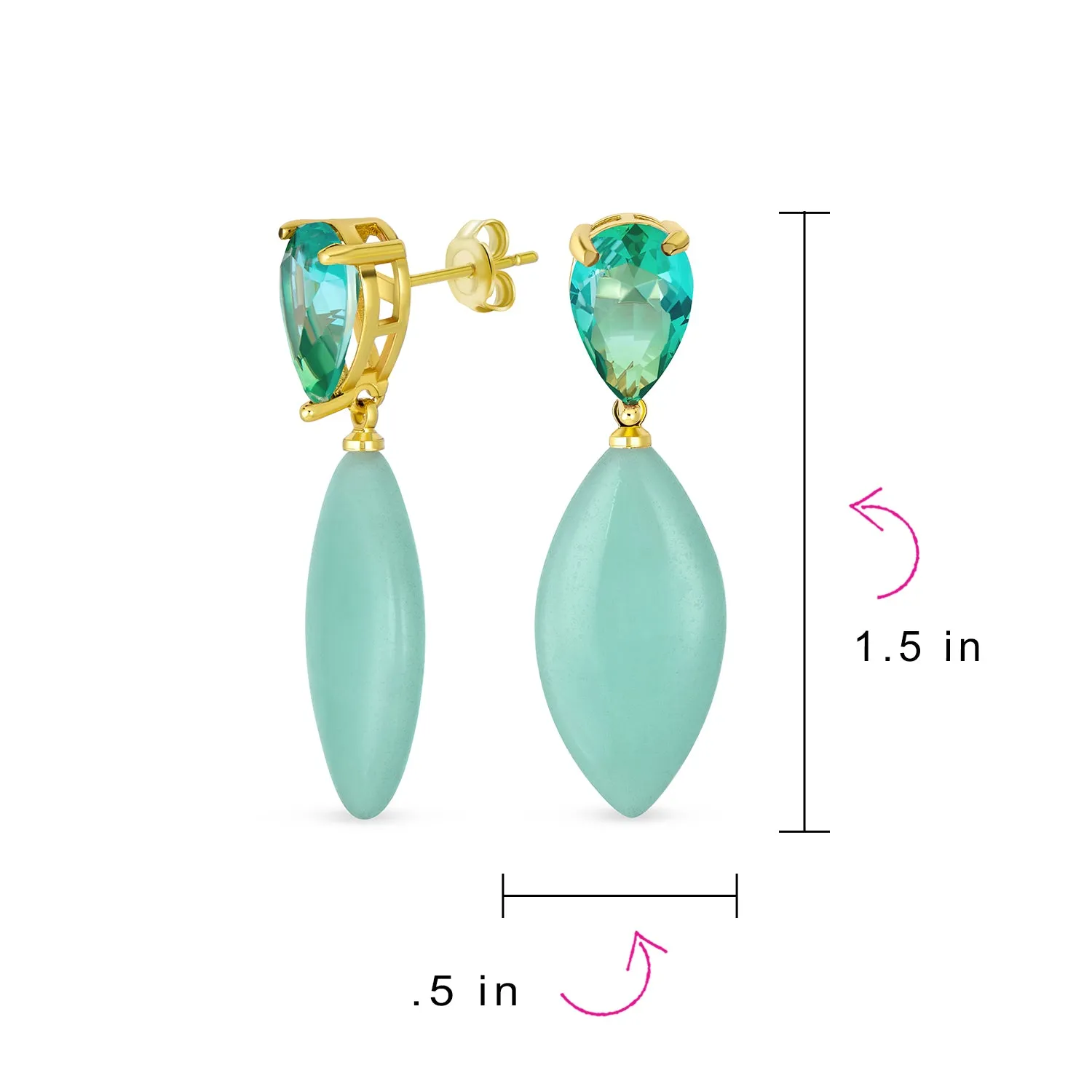 Geometric Rhombus Teardrop Gemstone CZ Dangling Earrings Gold Plated