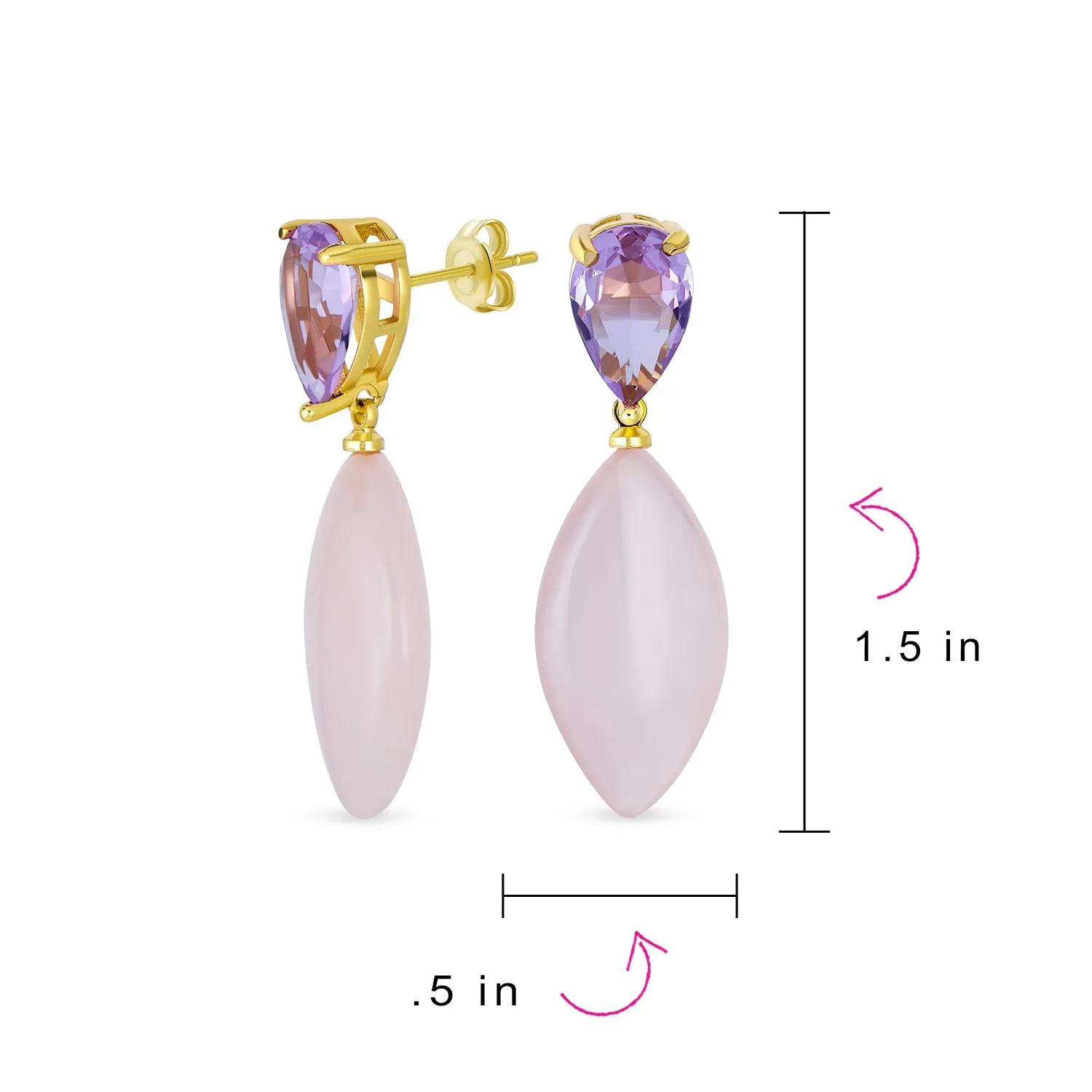 Geometric Rhombus Teardrop Gemstone CZ Dangling Earrings Gold Plated