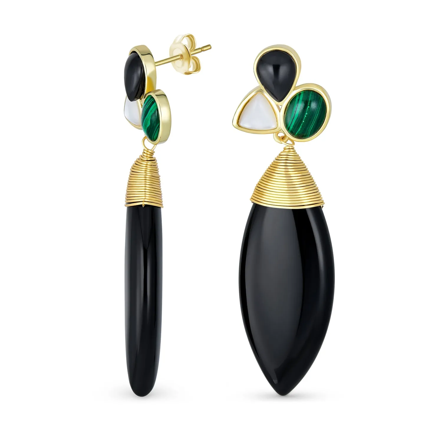 Geometric Rhombus Teardrop Gemstone CZ Dangling Earrings Gold Plated