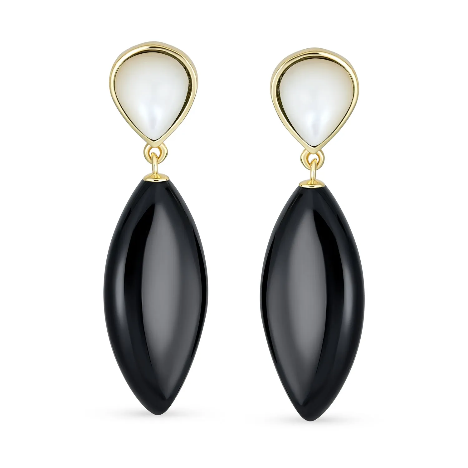 Geometric Rhombus Teardrop Gemstone CZ Dangling Earrings Gold Plated