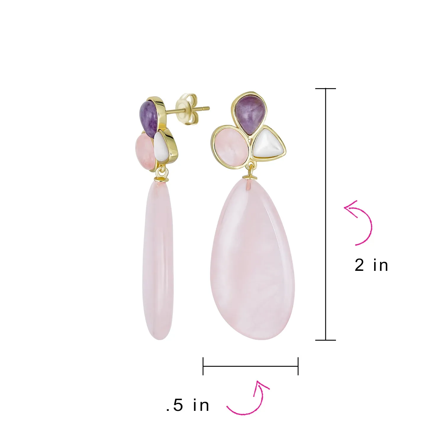 Geometric Rhombus Teardrop Gemstone CZ Dangling Earrings Gold Plated