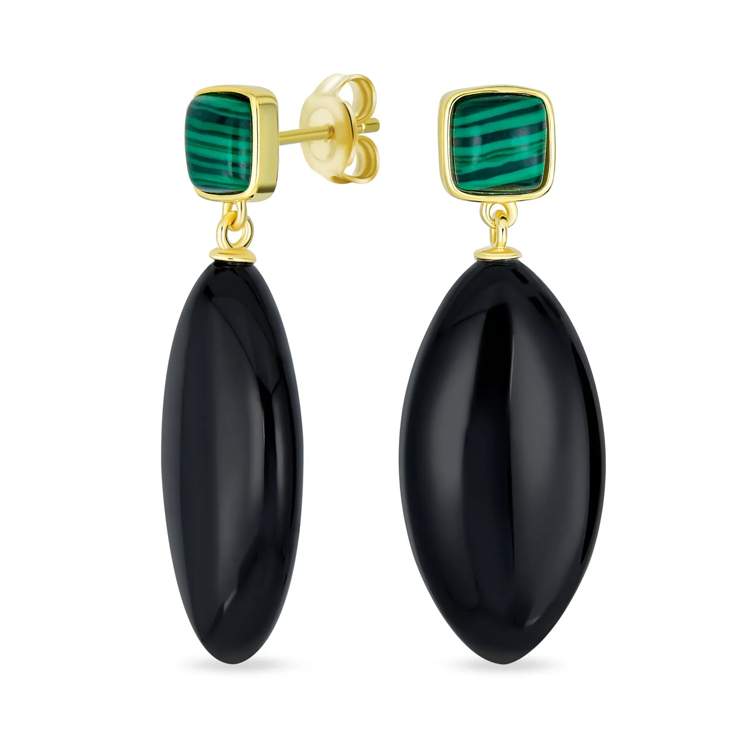 Geometric Rhombus Teardrop Gemstone CZ Dangling Earrings Gold Plated