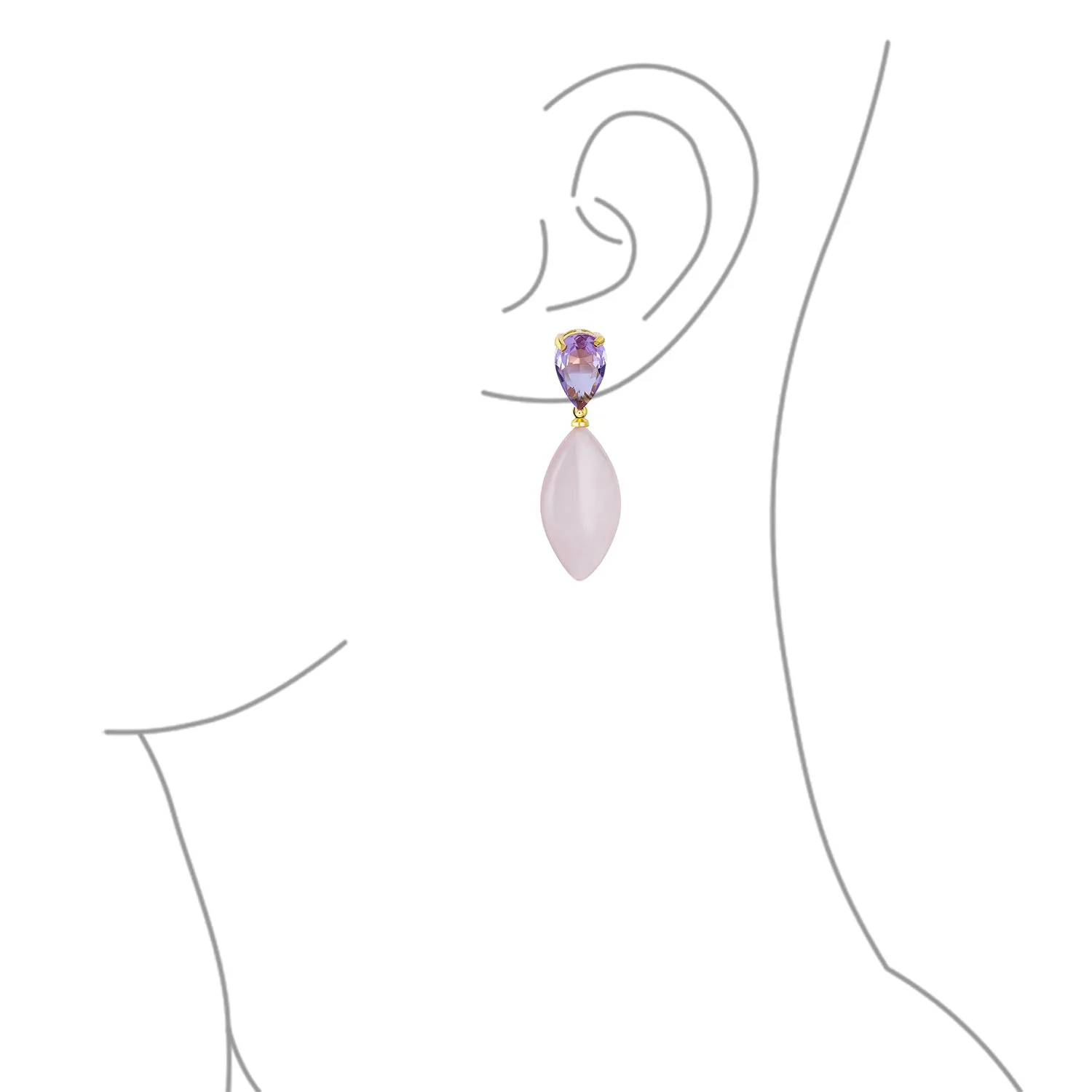 Geometric Rhombus Teardrop Gemstone CZ Dangling Earrings Gold Plated