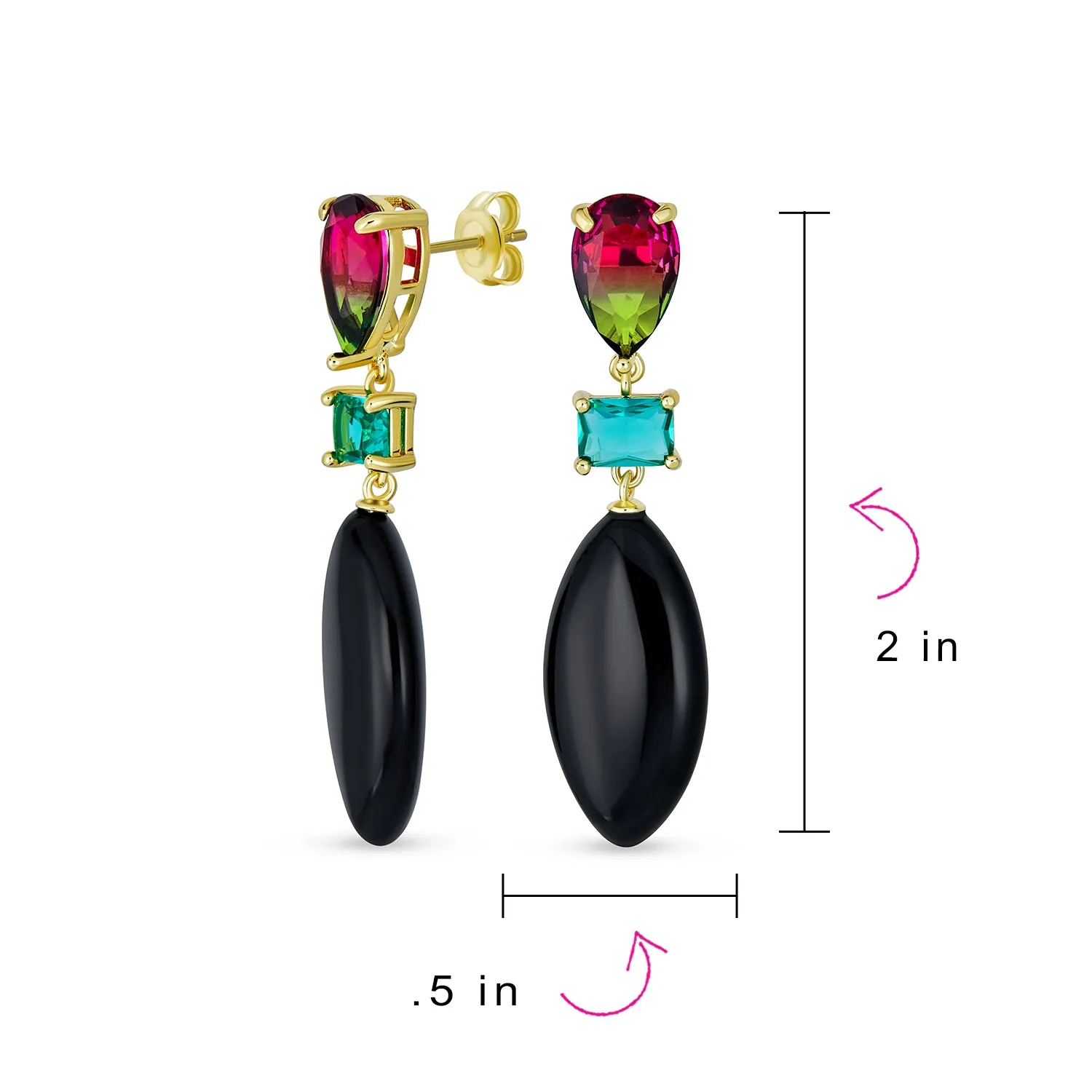 Geometric Rhombus Teardrop Gemstone CZ Dangling Earrings Gold Plated