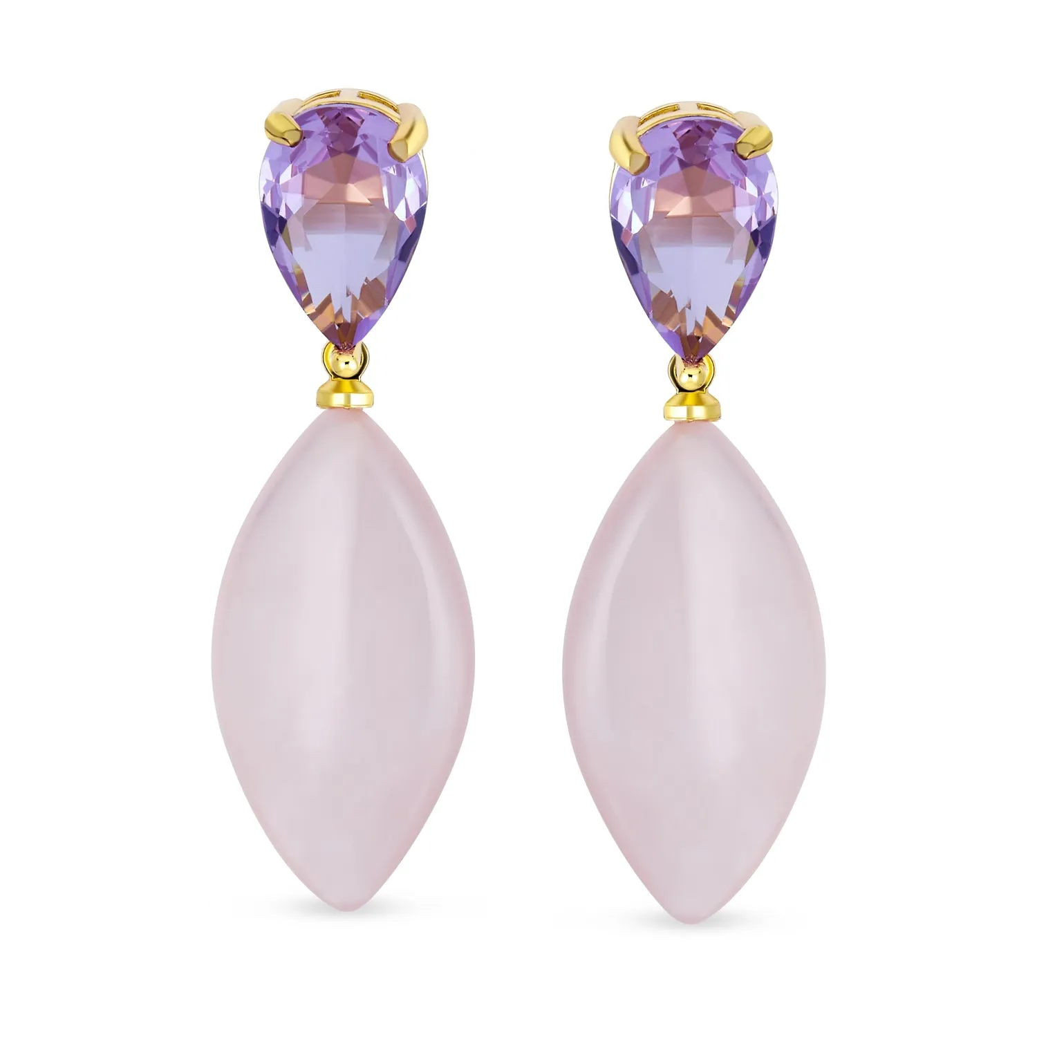 Geometric Rhombus Teardrop Gemstone CZ Dangling Earrings Gold Plated
